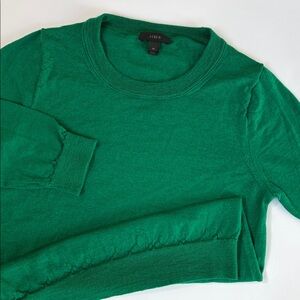 J Crew Merino Wool Kelly Green Crewneck 3/4 Sleeve Sweater Preppy Womens Medium